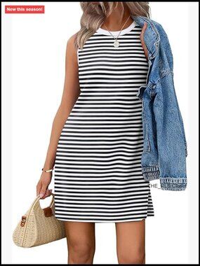 Crewneck Sleeveless Tank Dress Casual Summer Spring Boho Vacation